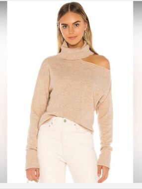 Paige Open Cut Out Shoulder Wool Turleneck Sweater Size Large